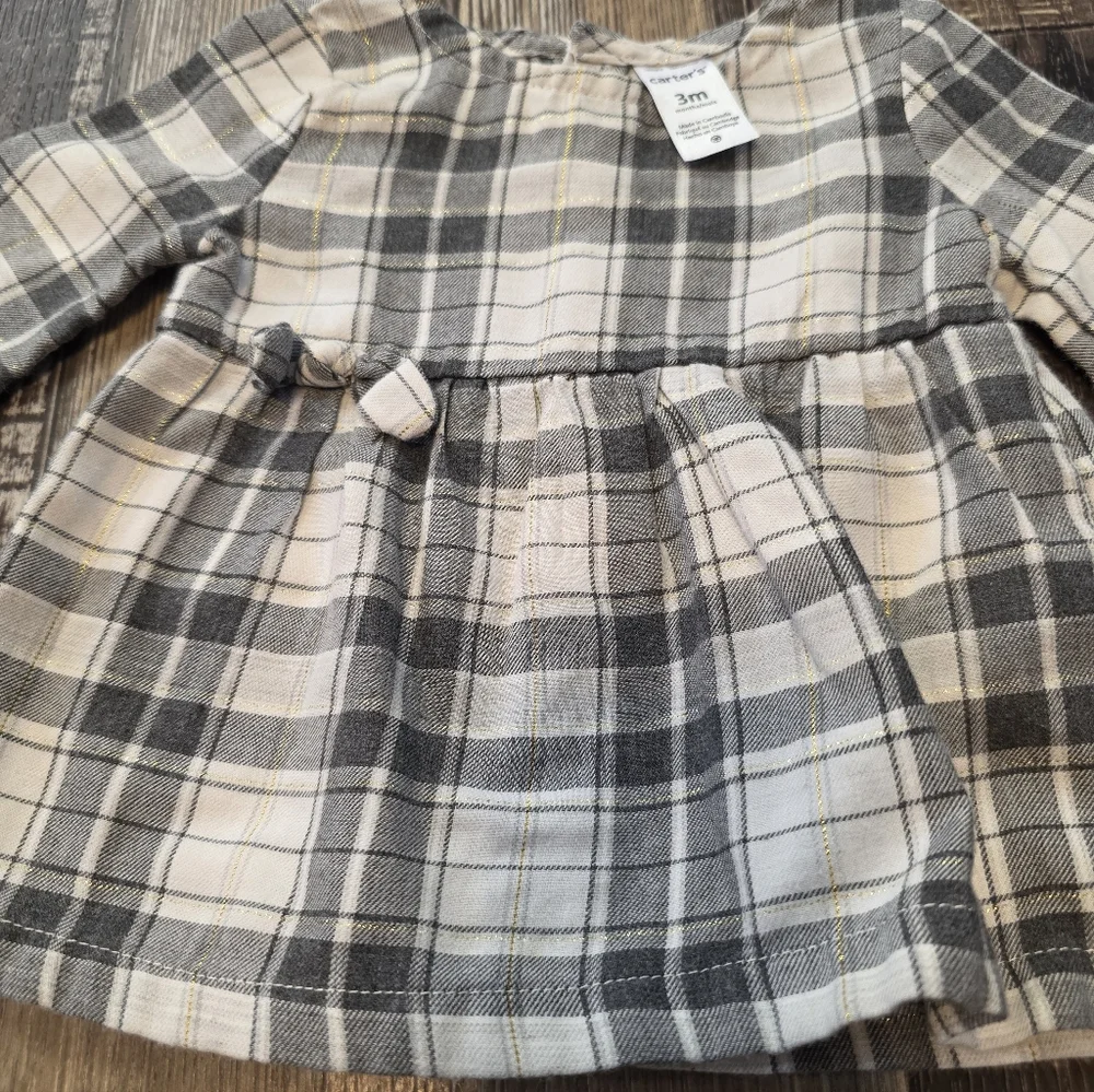 Carter's Plaid Long Sleeve One Piece - Gray and Cream